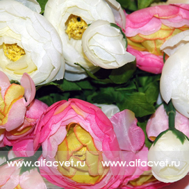 искусственные цветы камелия цвета белый с розовым 19