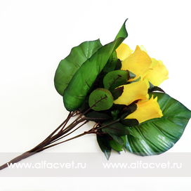 искусственные цветы букет роз с крупными листьями цвета желтый 1