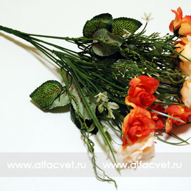 искусственные цветы букет роз с добавкой осока цвета красный с белым 21