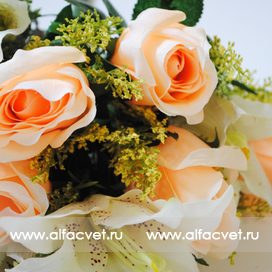 искусственные цветы розы и лилии цвета оранжевый с белым 16